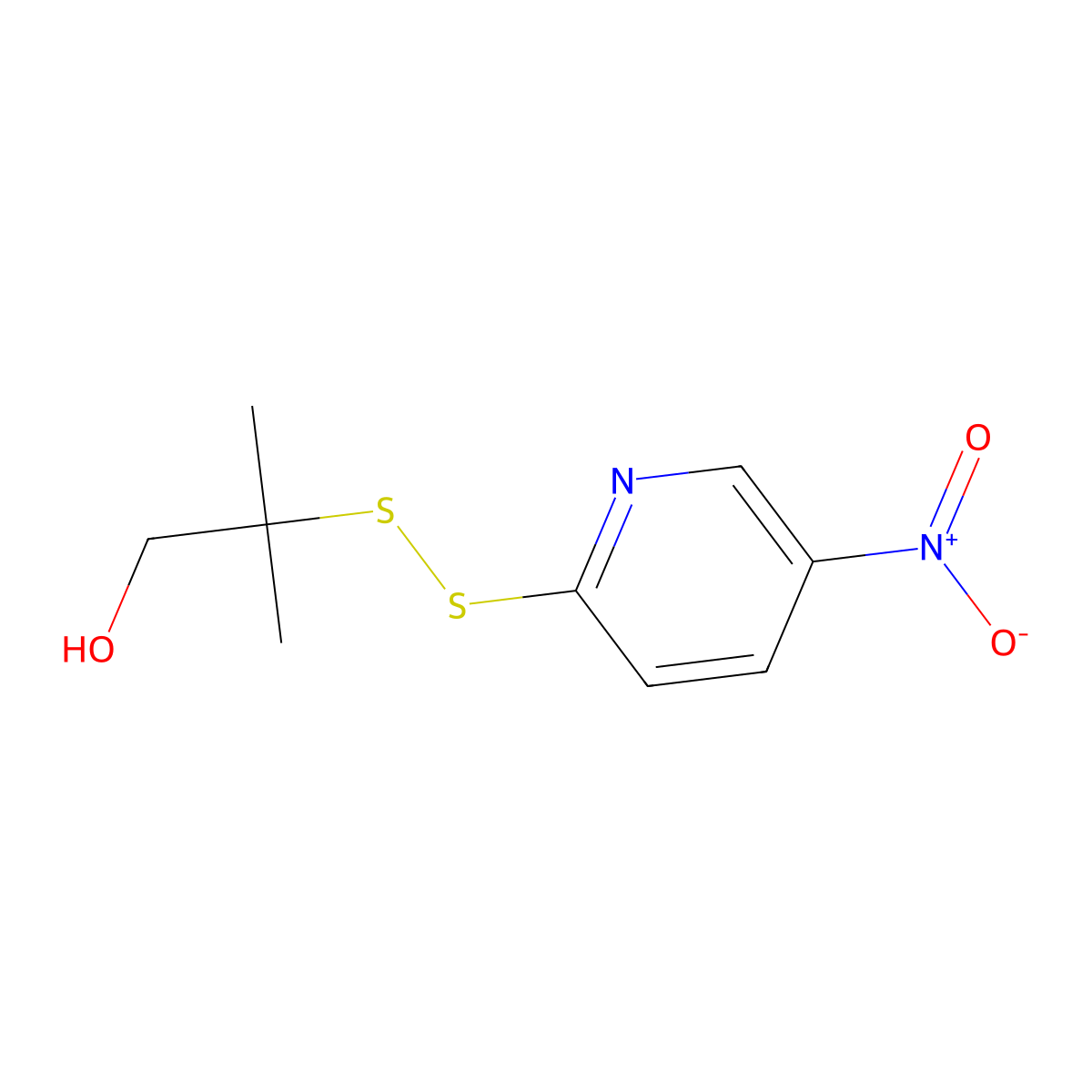 2-Methyl-2-((5-nitropyridin-2-yl)disulfanyl)propan-1-ol molecular structure, CAS 2095614-18-7