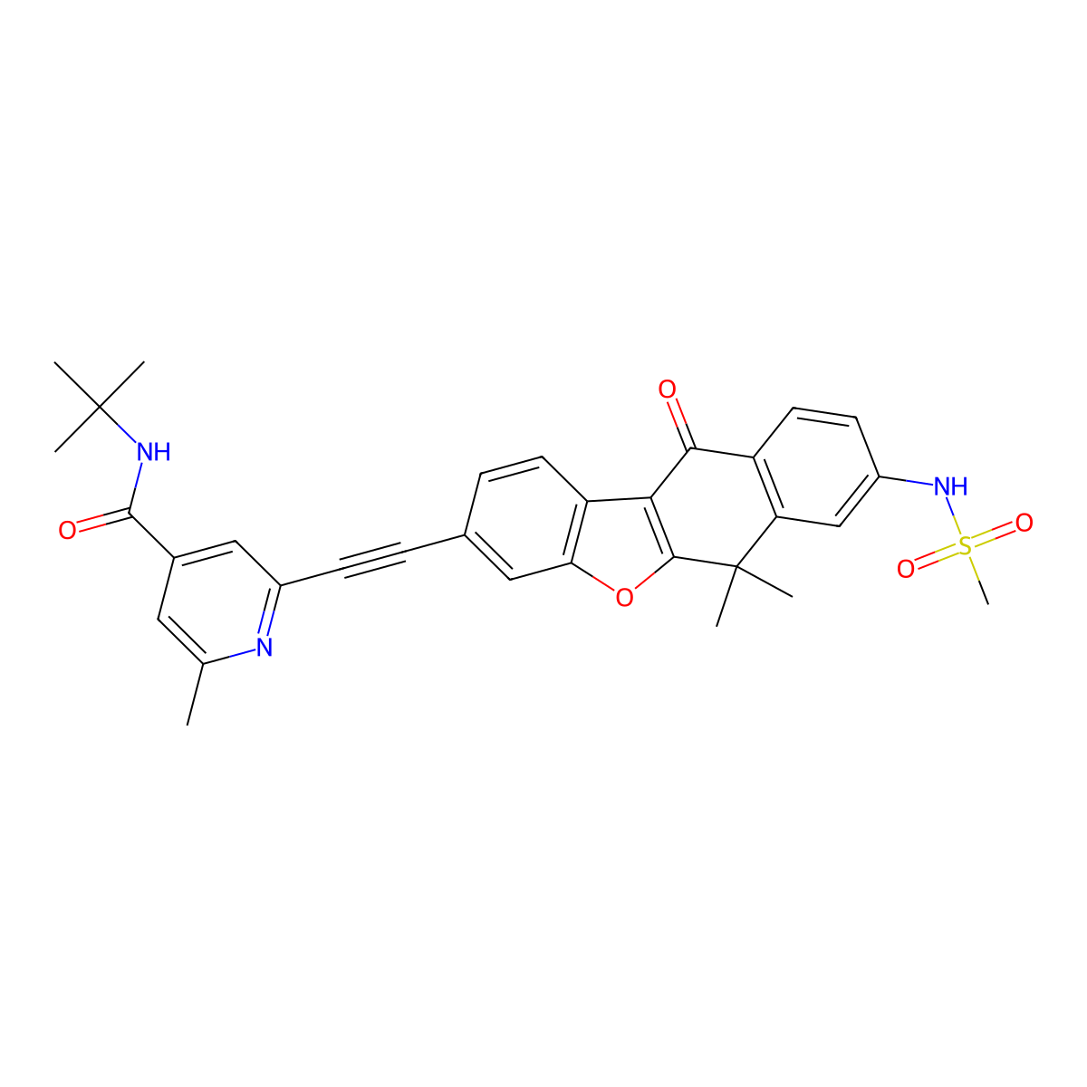 N-(tert-Butyl)-2-((6,6-dimethyl-8-(methylsulfonamido)-11-oxo-6,11-dihydronaphtho[2,3-b]benzofuran-3-yl)ethynyl)-6-methylisonicotinamide molecular structure, CAS 2095616-82-1