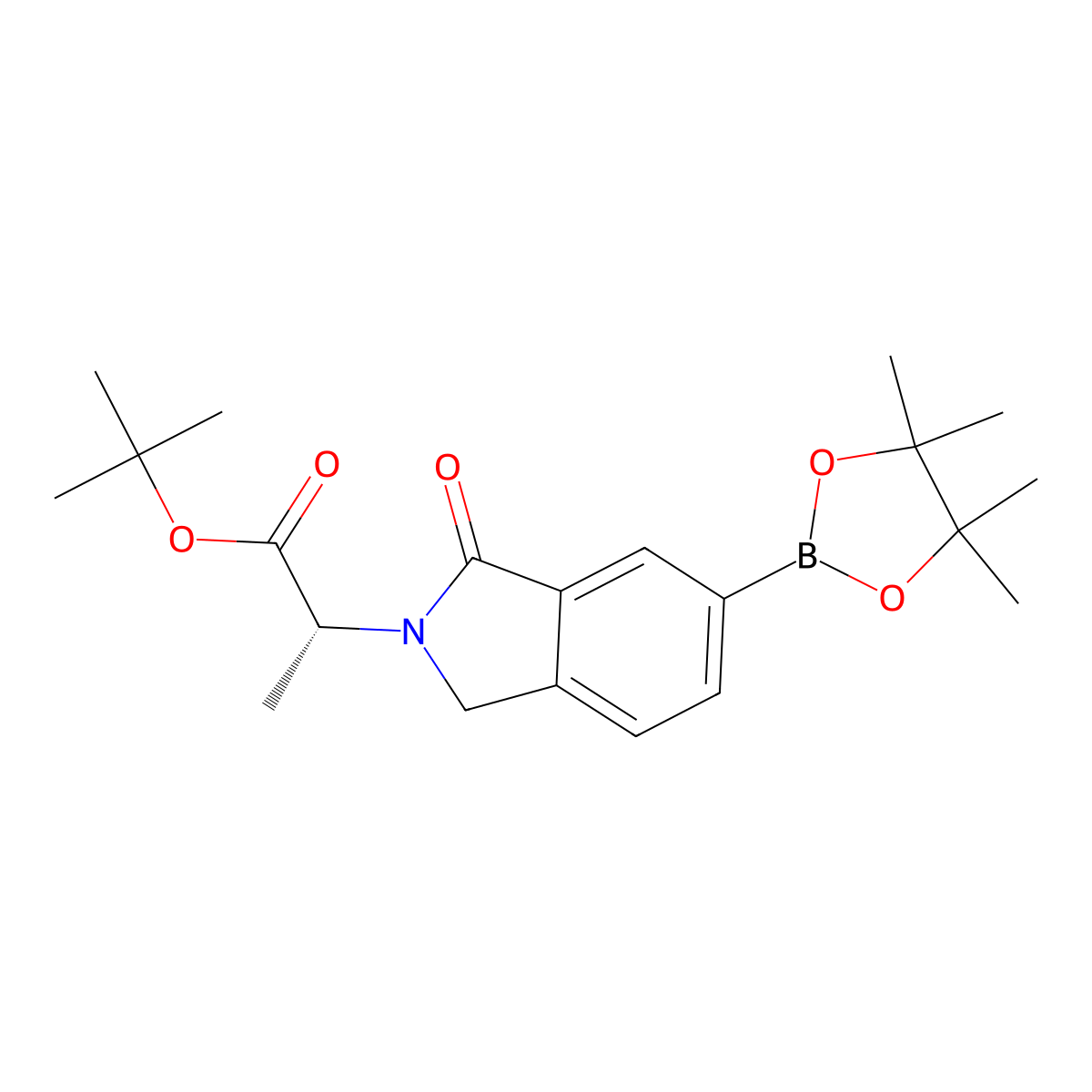tert-Butyl (R)-2-(1-oxo-6-(4,4,5,5-tetramethyl-1,3,2-dioxaborolan-2-yl)isoindolin-2-yl)propanoate molecular structure, CAS 2095634-41-4