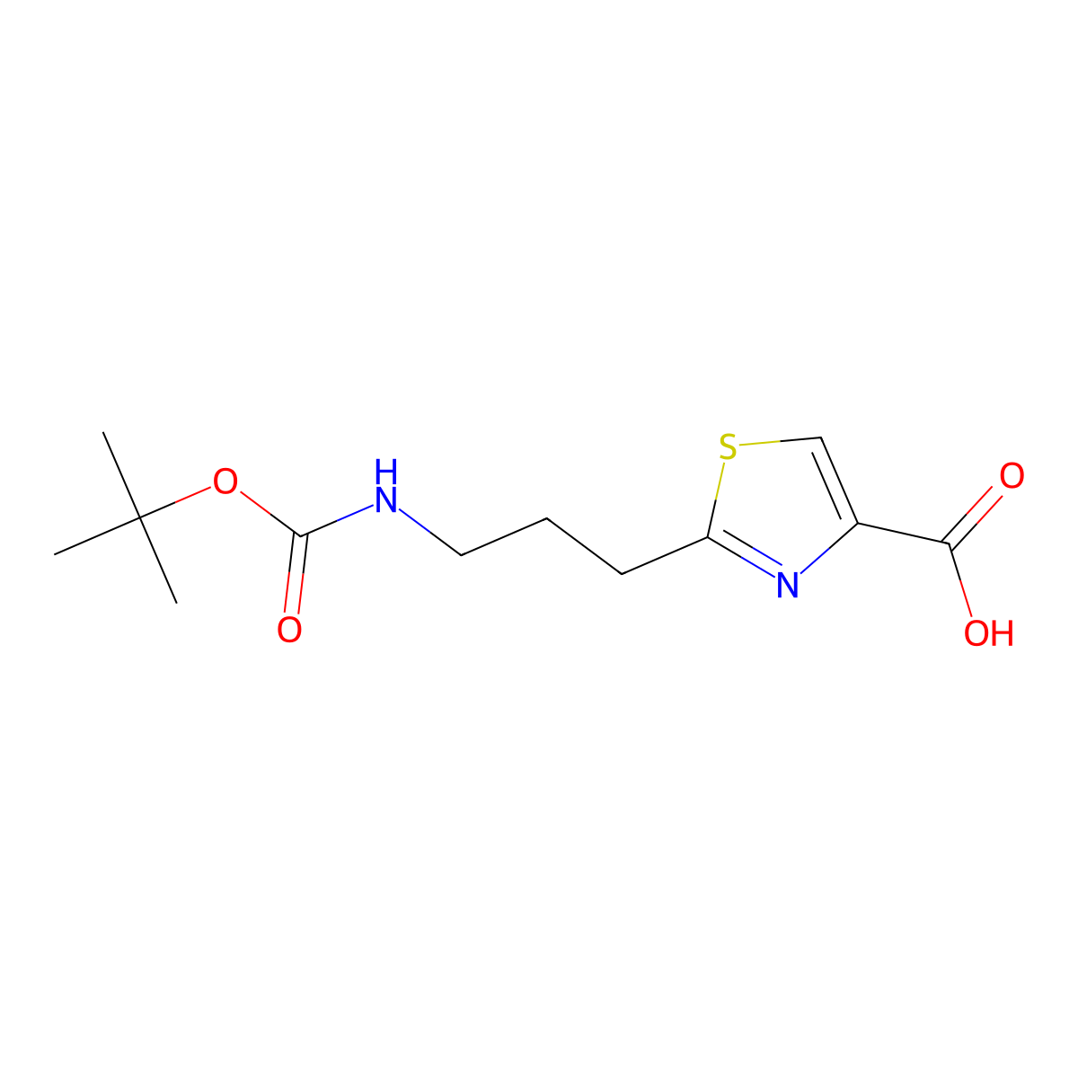 2-(3-{[(Tert-butoxy)carbonyl]amino}propyl)-1,3-thiazole-4-carboxylic acid molecular structure, CAS 2095670-50-9