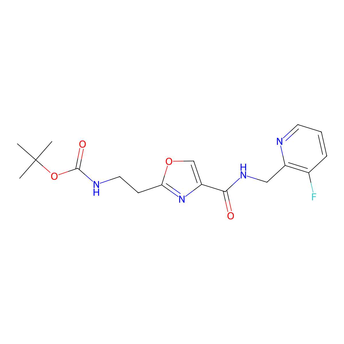 tert-Butyl (2-(4-(((3-fluoropyridin-2-yl)methyl)carbamoyl)oxazol-2-yl)ethyl)carbamate molecular structure, CAS 2095671-83-1