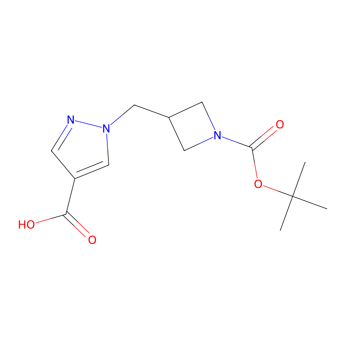 1-((1-(tert-Butoxycarbonyl)azetidin-3-yl)methyl)-1H-pyrazole-4-carboxylic acid molecular structure, CAS 2095672-42-5