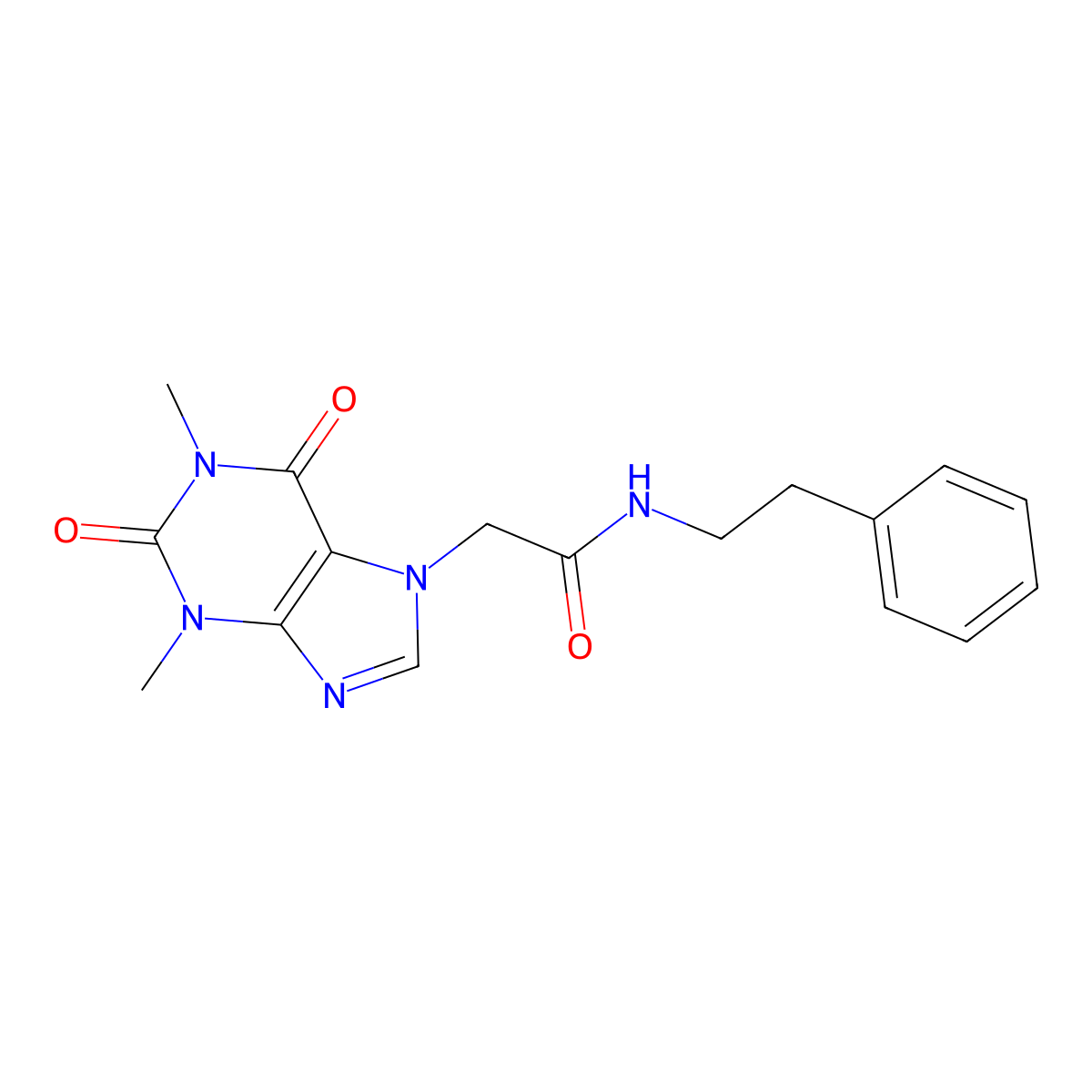 2-(1,3-dimethyl-2,6-dioxo-1,2,3,6-tetrahydro-7H-purin-7-yl)-N-(2-phenylethyl)acetamide molecular structure, CAS 20957-20-4