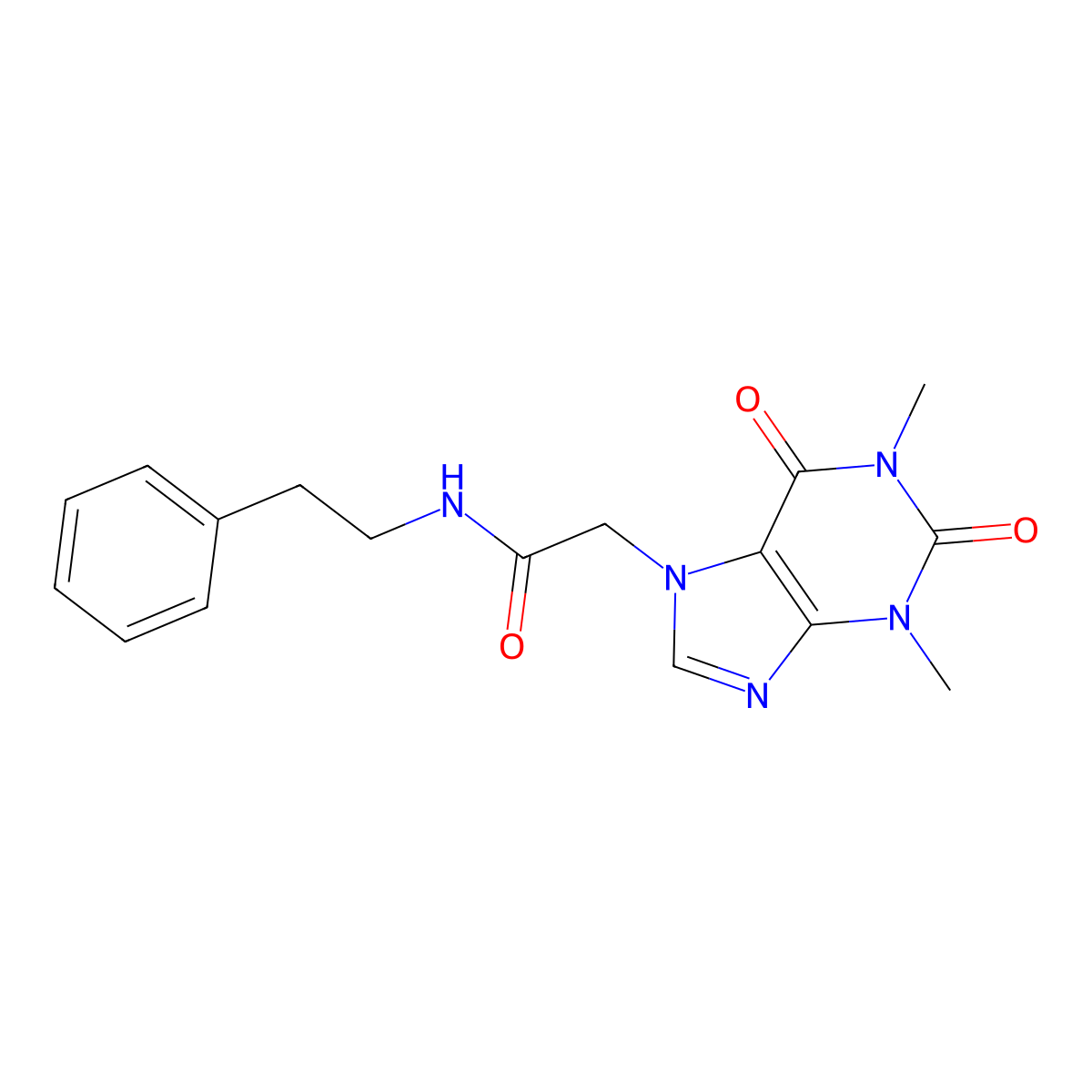 2-(1,3-dimethyl-2,6-dioxo-1,2,3,6-tetrahydro-7H-purin-7-yl)-N-(2-phenylethyl)acetamide molecular structure, CAS 20957-20-4