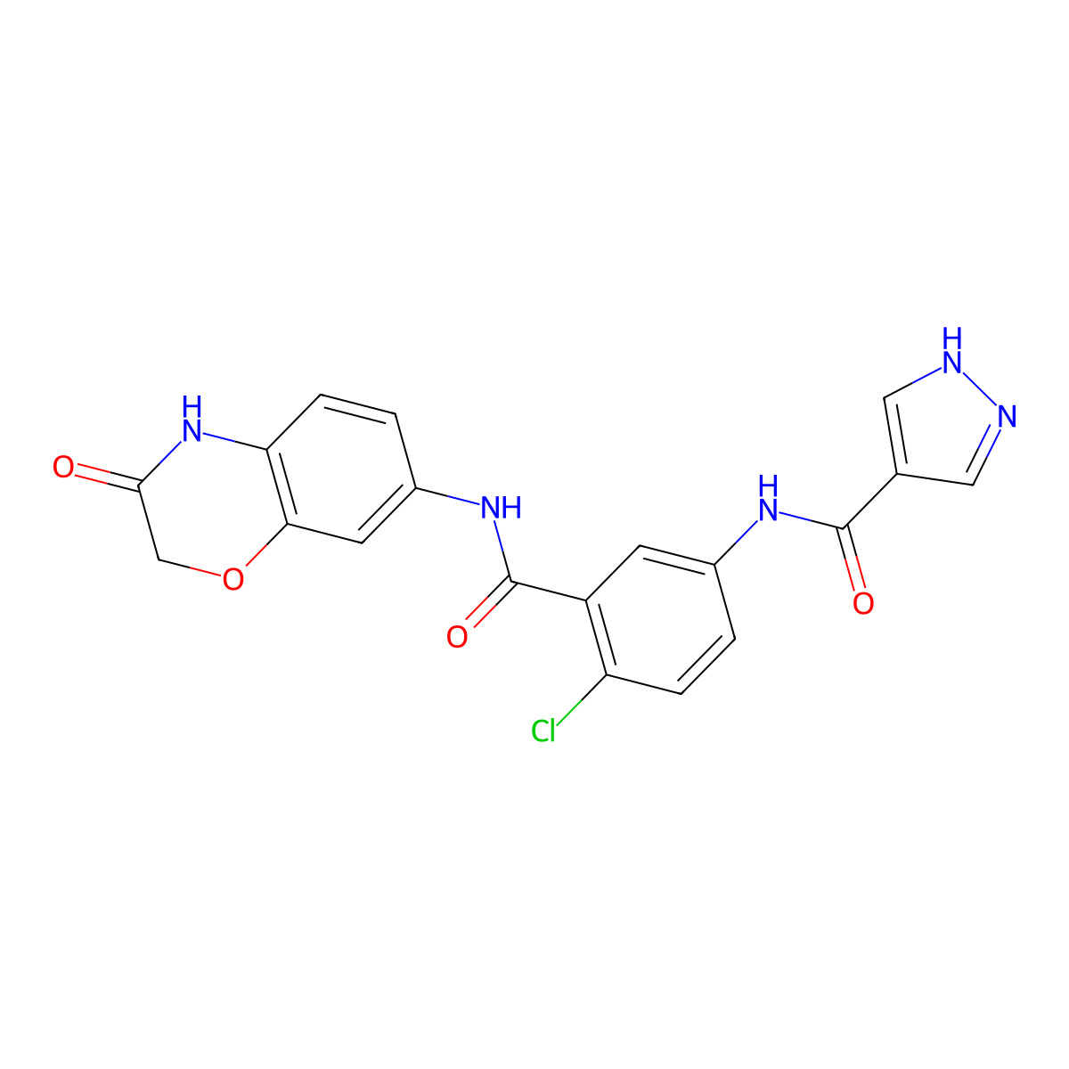 N-{4-chloro-3-[(3-oxo-3,4-dihydro-2H-1,4-benzoxazin-7-yl)carbamoyl]phenyl}-1H-pyrazole-4-carboxamide molecular structure, CAS 2095746-72-6