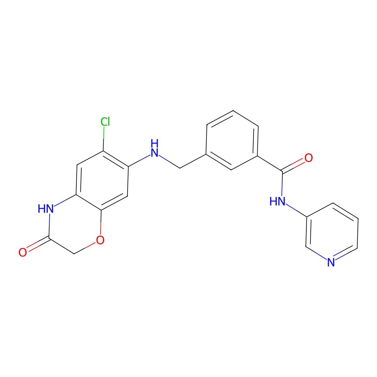 3-{[(6-chloro-3-oxo-3,4-dihydro-2H-1,4-benzoxazin-7-yl)amino]methyl}-N-(pyridin-3-yl)benzamide molecular structure, CAS 2095746-73-7