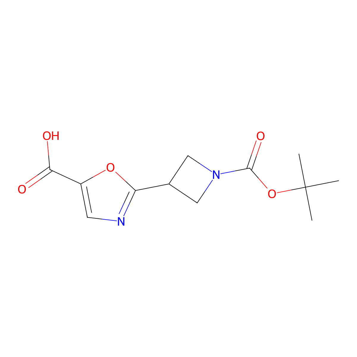 C(C)(C)(C)OC(=O)N1CC(C1)C=1OC(=CN=1)C(=O)O molecular structure, CAS 2095776-27-3