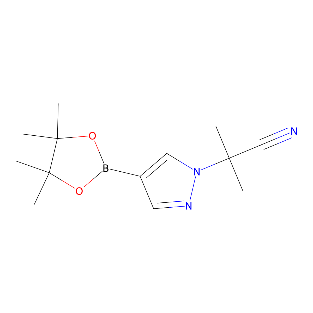 2-Methyl-2-(4-(4,4,5,5-tetramethyl-1,3,2-dioxaborolan-2-yl)-1H-pyrazol-1-yl)propanenitrile molecular structure, CAS 2095779-29-4