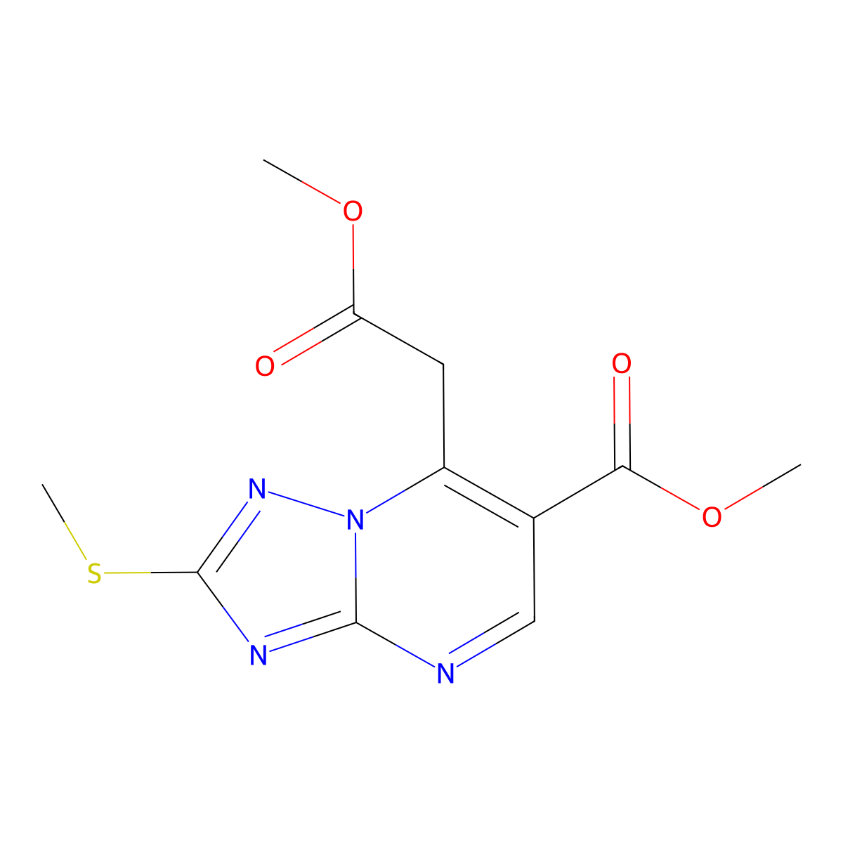 Methyl 7-(2-methoxy-2-oxoethyl)-2-(methylthio)[1,2,4]triazolo[1,5-a]pyrimidine-6-carboxylate molecular structure, CAS 2095933-15-4