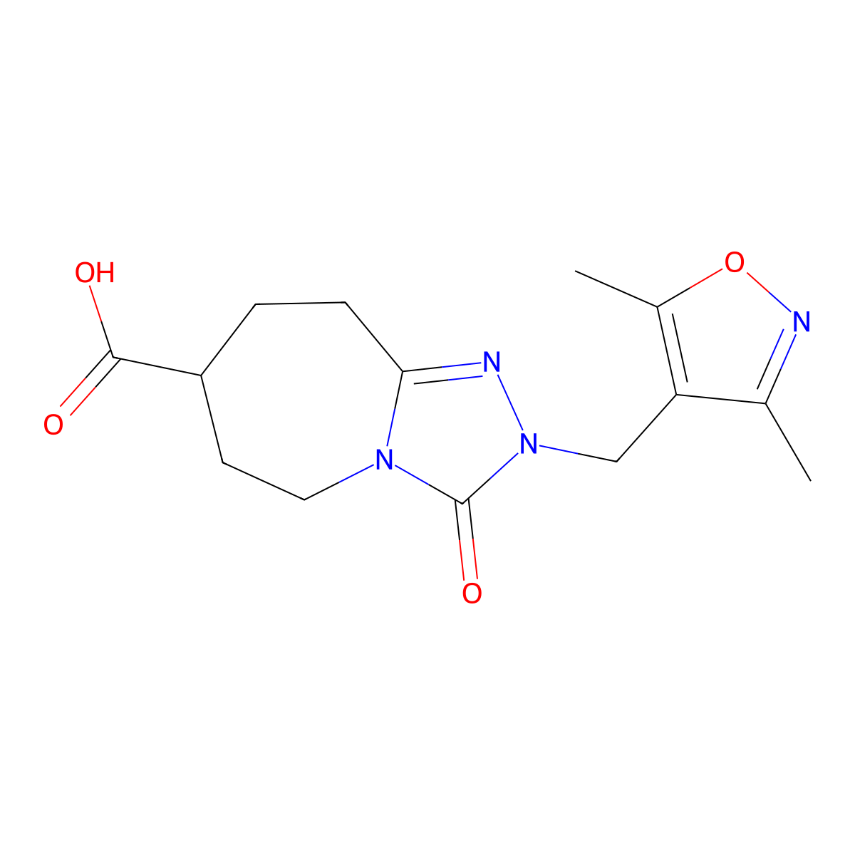 2-[(3,5-Dimethyl-1,2-oxazol-4-yl)methyl]-3-oxo-6,7,8,9-tetrahydro-5H-[1,2,4]triazolo[4,3-a]azepine-7-carboxylic acid molecular structure, CAS 2095943-30-7