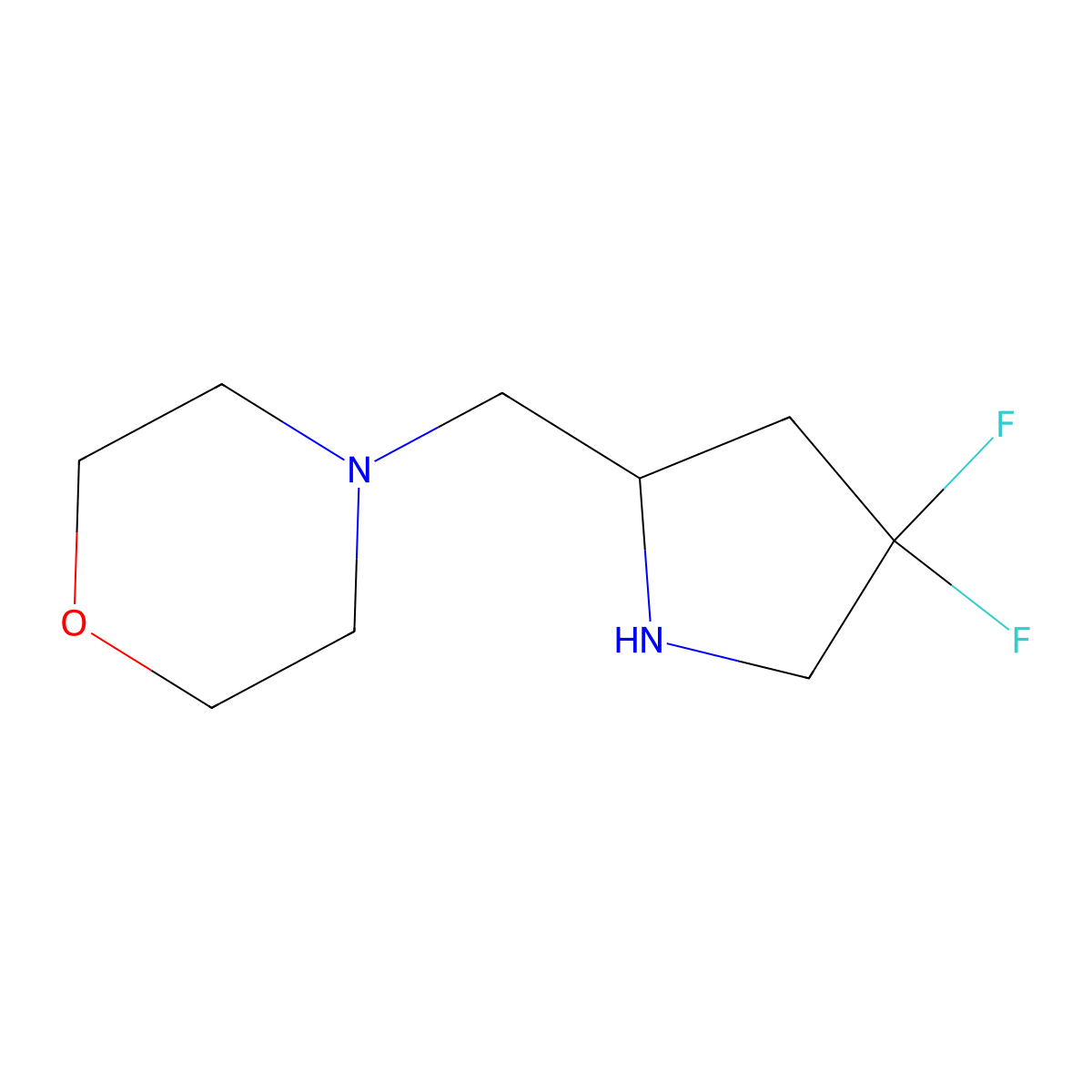 4-{[(2S)-4,4-difluorotetrahydro-1H-pyrrol-2-yl]methyl}morpholine molecular structure, CAS 2095997-38-7