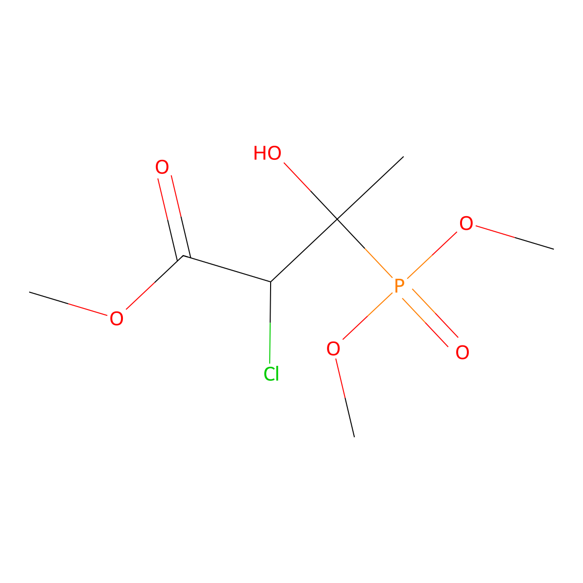 Methyl 2-chloro-3-(dimethoxyphosphoryl)-3-hydroxybutanoate molecular structure, CAS 2096-66-4