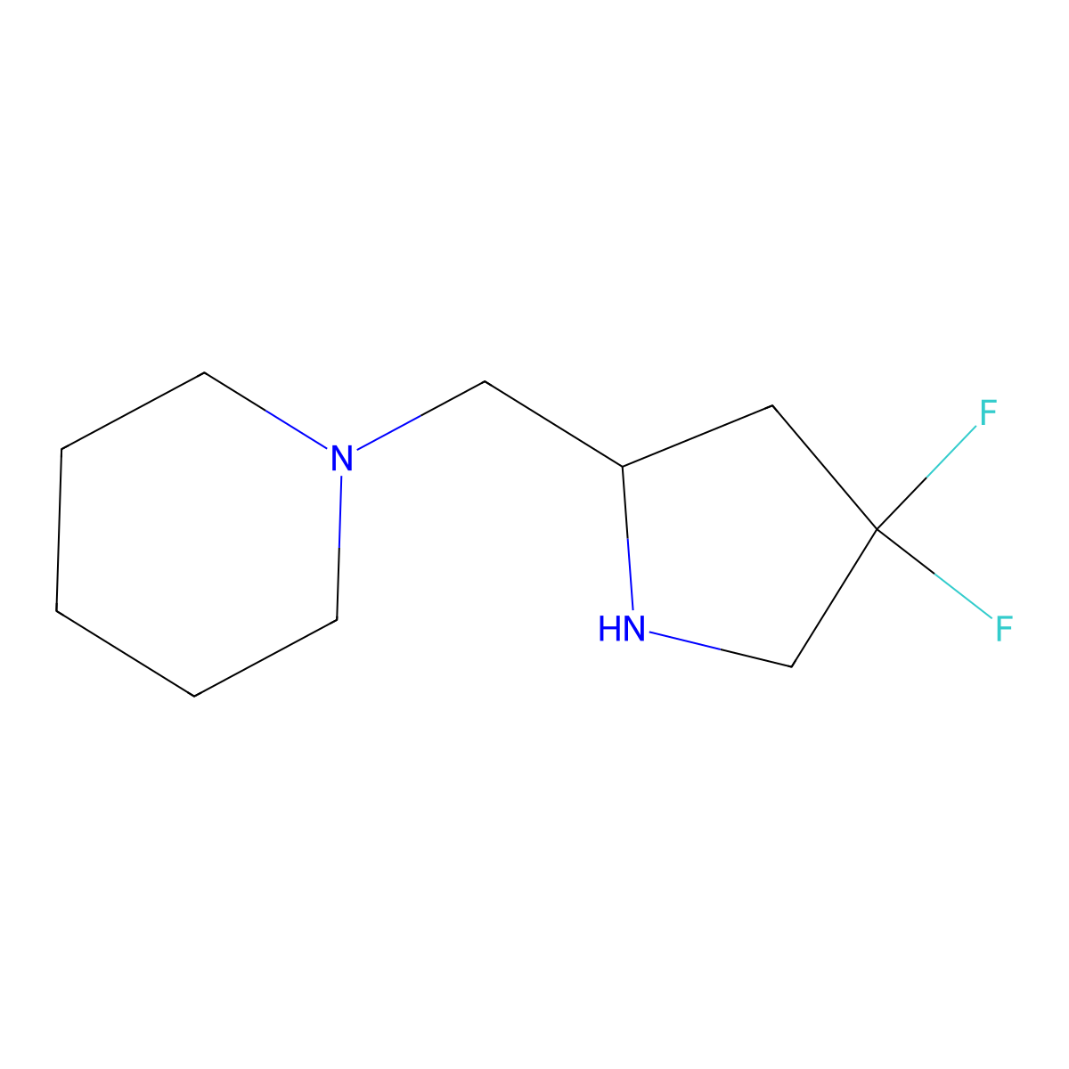 1-{[(2S)-4,4-difluorotetrahydro-1H-pyrrol-2-yl]methyl}piperidine molecular structure, CAS 2096015-69-7