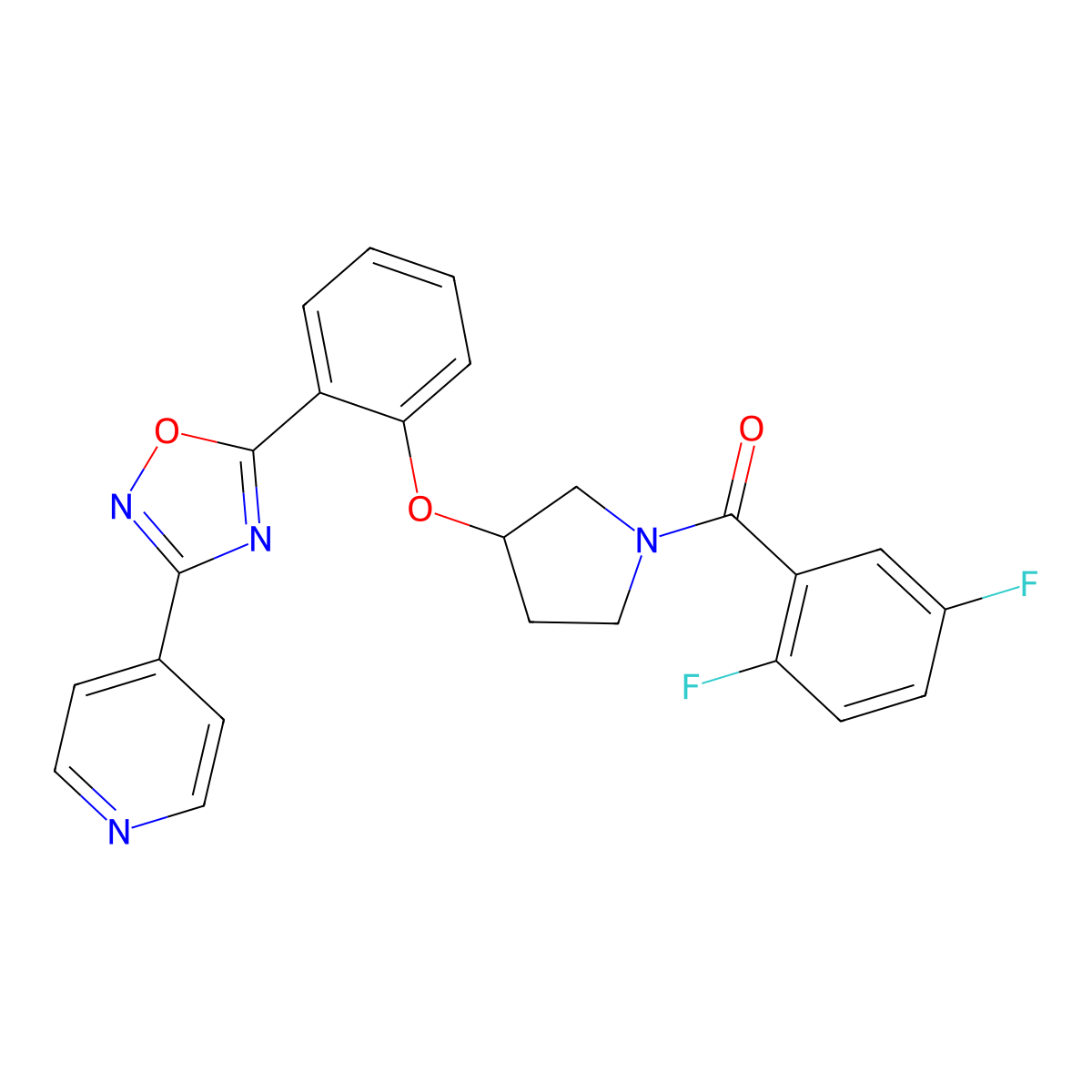 (2,5-Difluorophenyl)[3-[2-[3-(4-pyridyl)-1,2,4-oxadiazol-5-yl]phenoxy]-1-pyrrolidinyl]methanone molecular structure, CAS 2096017-65-9