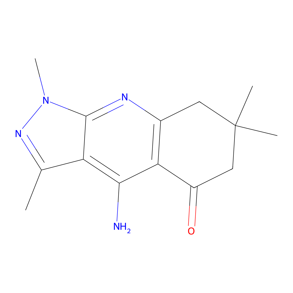4-amino-1,3,7,7-tetramethyl-1,6,7,8-tetrahydro-5H-pyrazolo[3,4-b]quinolin-5-one molecular structure, CAS 2096075-14-6