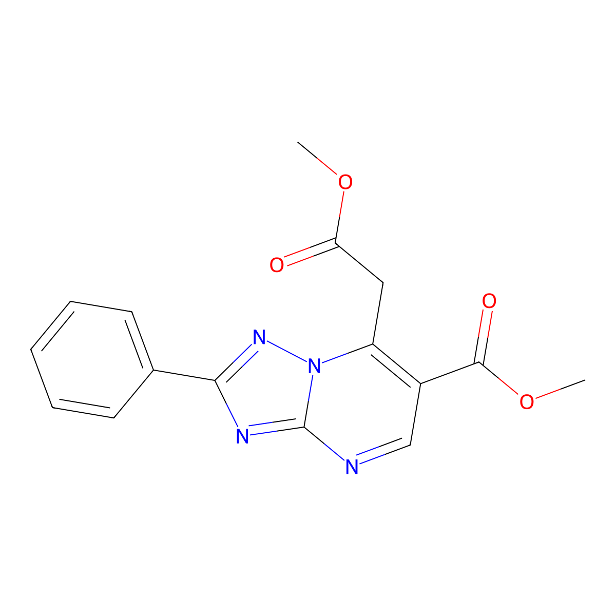 Methyl 7-(2-methoxy-2-oxoethyl)-2-phenyl[1,2,4]triazolo[1,5-a]pyrimidine-6-carboxylate molecular structure, CAS 2096102-23-5
