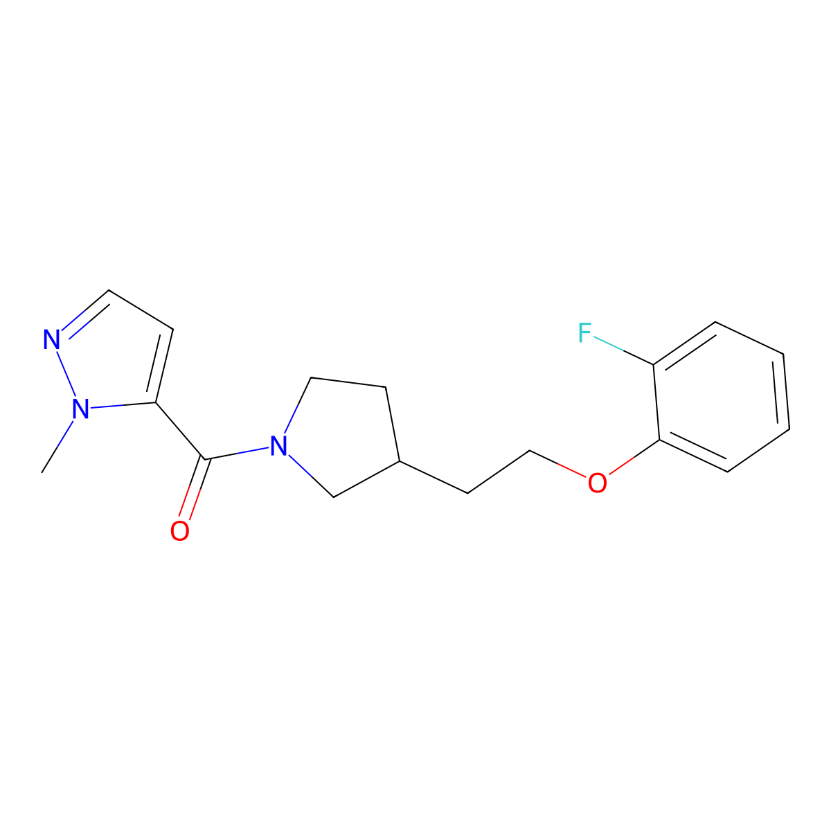 {3-[2-(2-fluorophenoxy)ethyl]-1-pyrrolidinyl}(1-methyl-1H-pyrazol-5-yl)methanone molecular structure, CAS 2096138-49-5