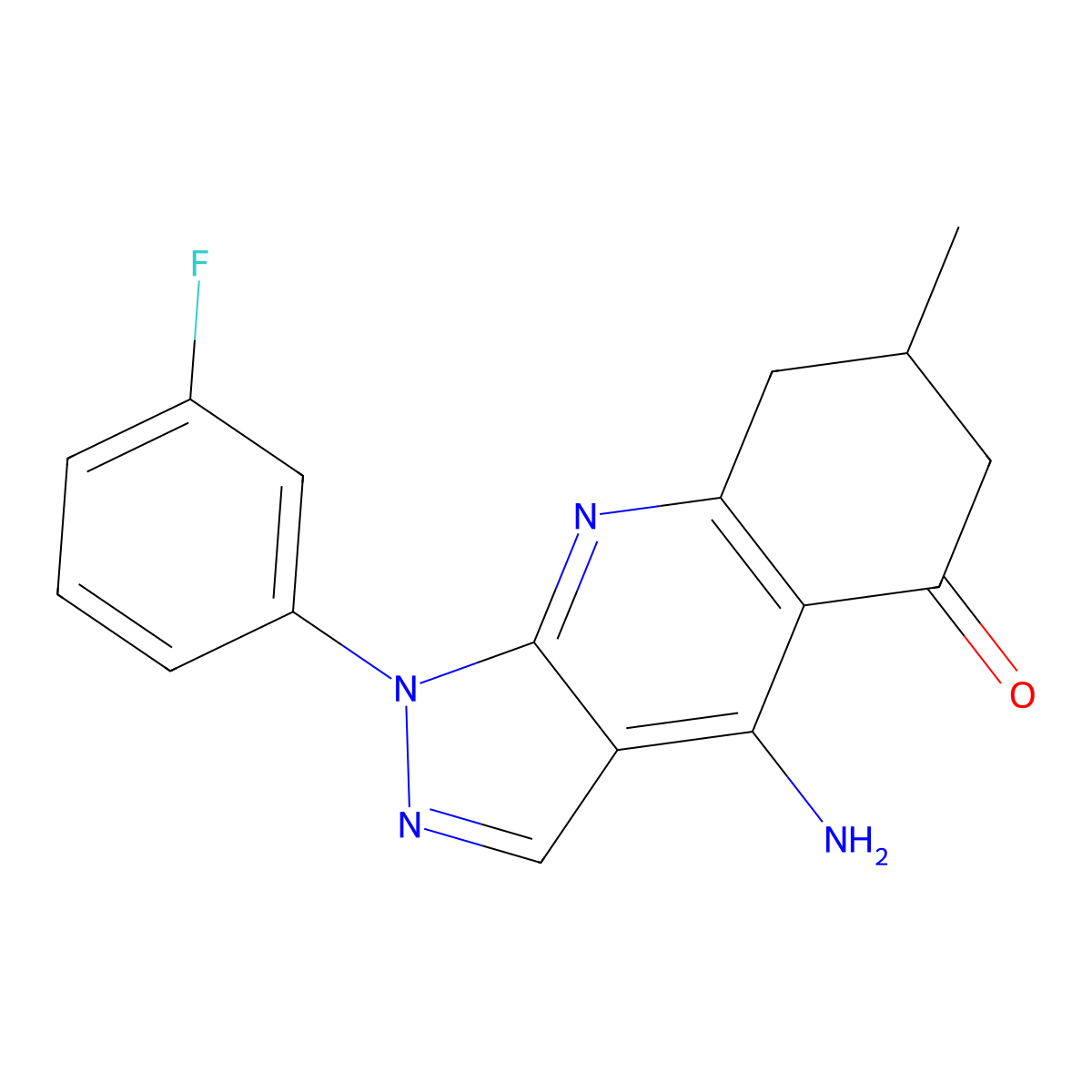 4-amino-1-(3-fluorophenyl)-7-methyl-1,6,7,8-tetrahydro-5H-pyrazolo[3,4-b]quinolin-5-one molecular structure, CAS 2096158-18-6