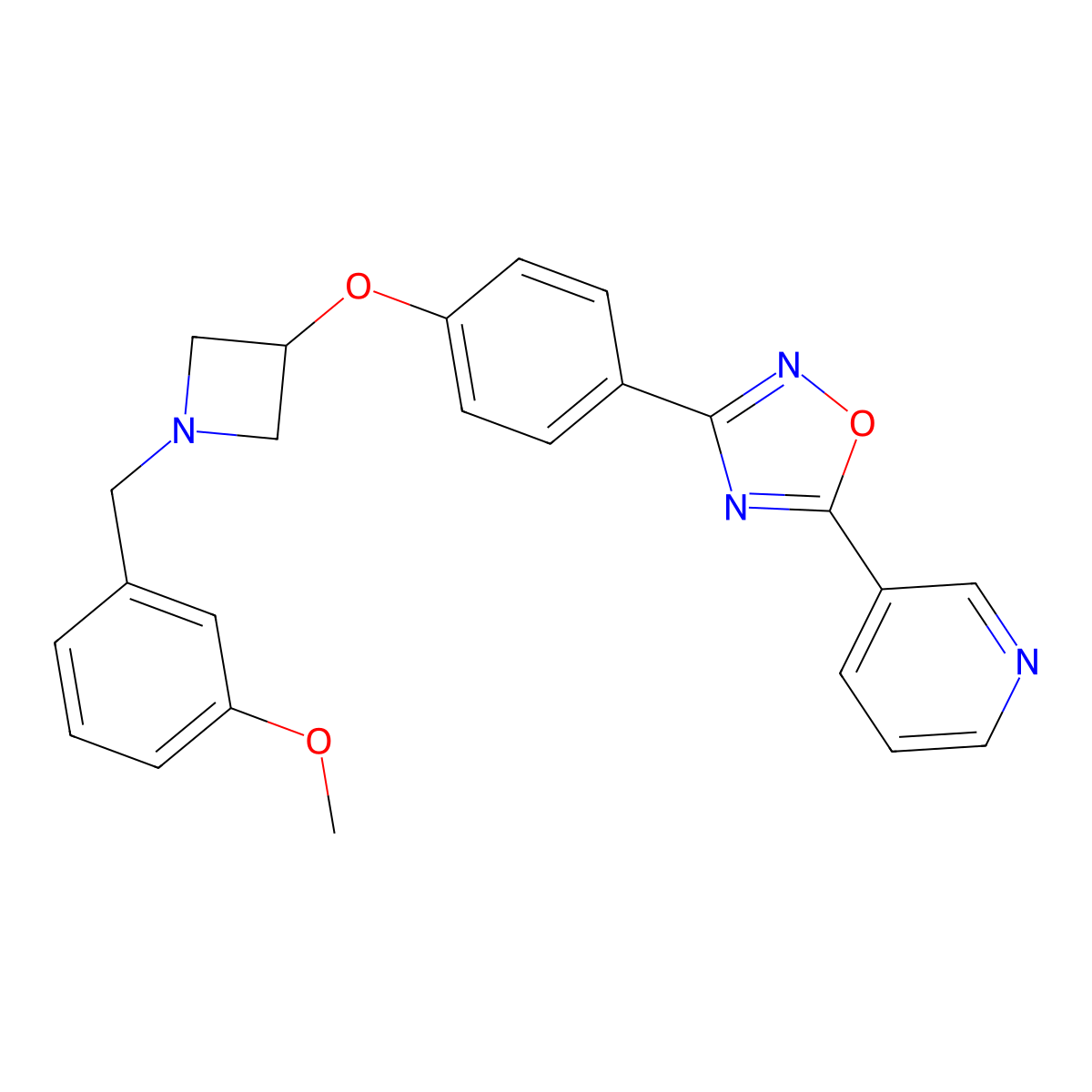 1-(3-Methoxybenzyl)-3-azetanyl {4-[5-(3-pyridyl)-1,2,4-oxadiazol-3-yl]phenyl} ether molecular structure, CAS 2096158-19-7