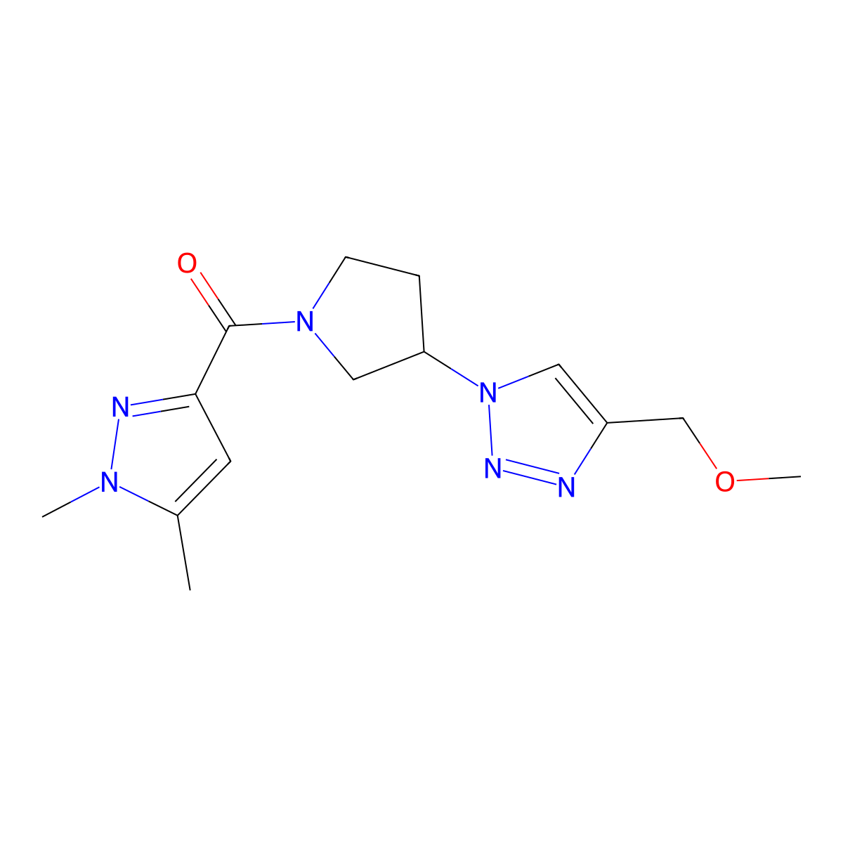1-[1-(1,5-dimethyl-1H-pyrazole-3-carbonyl)pyrrolidin-3-yl]-4-(methoxymethyl)-1H-1,2,3-triazole molecular structure, CAS 2096181-31-4