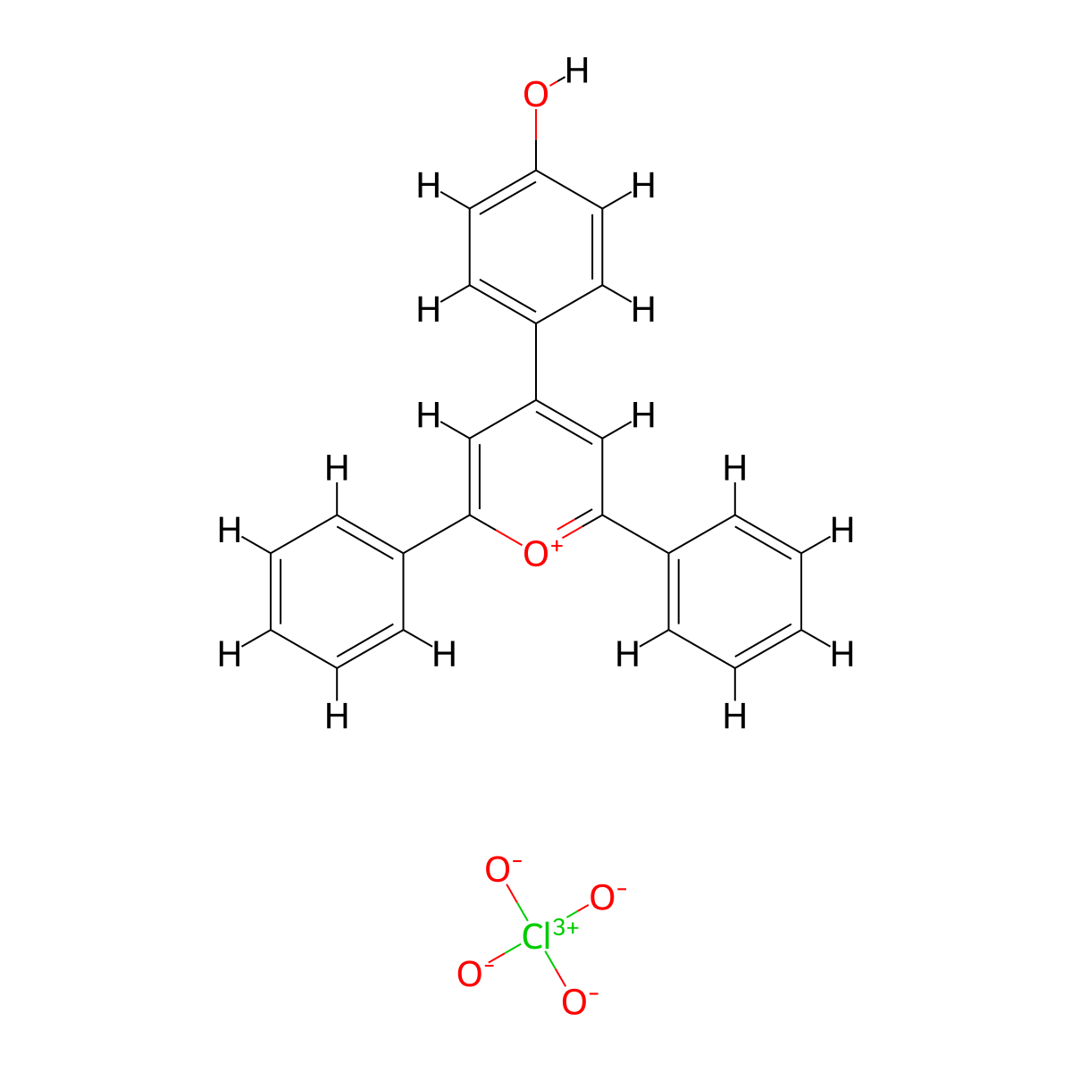 4-(4-Hydroxyphenyl)-2,6-diphenyl-pyranylium perchlorate molecular structure, CAS 20962-14-5