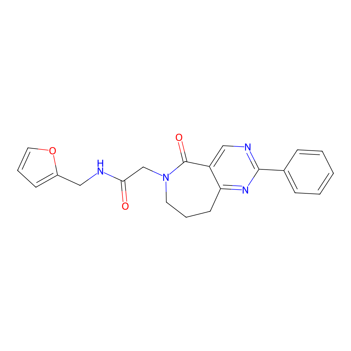 N-(2-furylmethyl)-2-(5-oxo-2-phenyl-5,7,8,9-tetrahydro-6H-pyrimido[5,4-c]azepin-6-yl)acetamide molecular structure, CAS 2096311-79-2