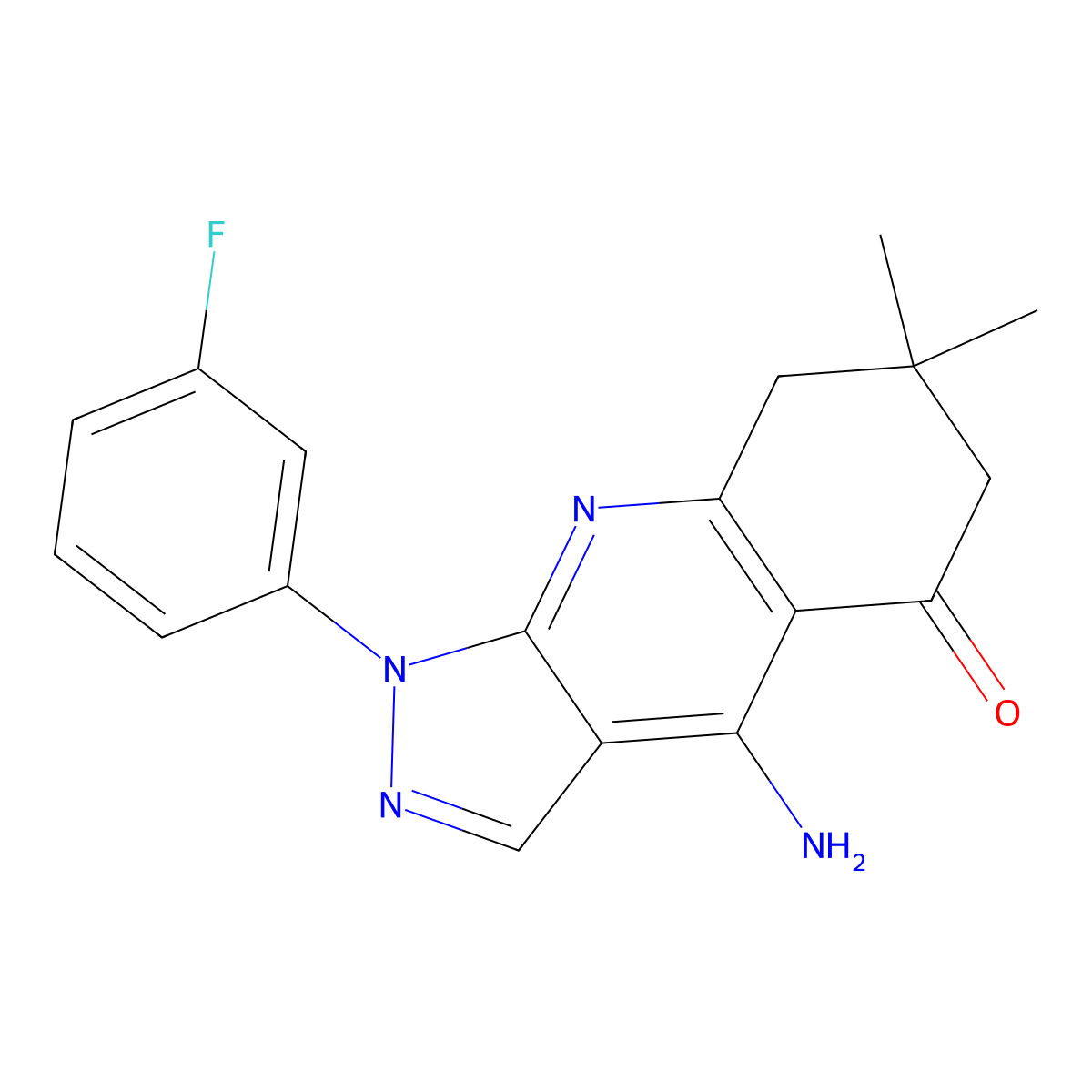 4-amino-1-(3-fluorophenyl)-7,7-dimethyl-1,6,7,8-tetrahydro-5H-pyrazolo[3,4-b]quinolin-5-one molecular structure, CAS 2096317-55-2