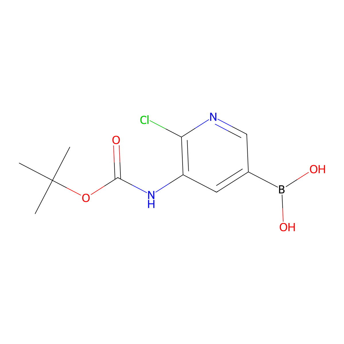 3-(t-Butoxycarbonylamino)-2-chloropyridine-5-boronic acid molecular structure, CAS 2096329-87-0