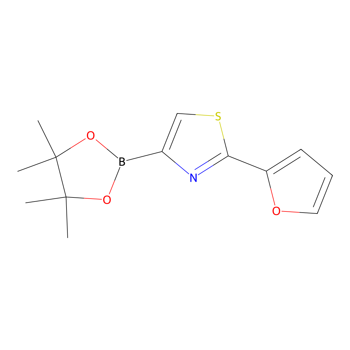 2-(Furan-2-yl)-4-(4,4,5,5-tetramethyl-1,3,2-dioxaborolan-2-yl)thiazole molecular structure, CAS 2096329-88-1
