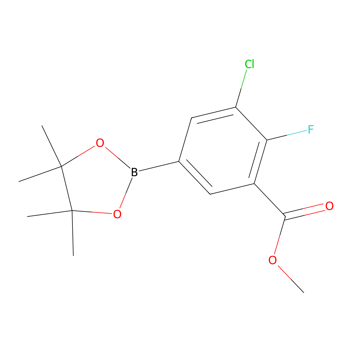 Methyl 3-chloro-2-fluoro-5-(4,4,5,5-tetramethyl-1,3,2-dioxaborolan-2-yl)benzoate molecular structure, CAS 2096329-94-9