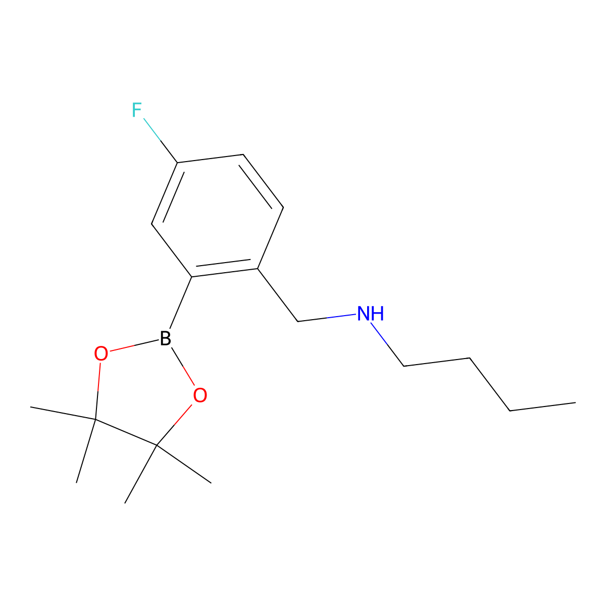 N-(4-Fluoro-2-(4,4,5,5-tetramethyl-1,3,2-dioxaborolan-2-yl)benzyl)butan-1-amine molecular structure, CAS 2096329-98-3