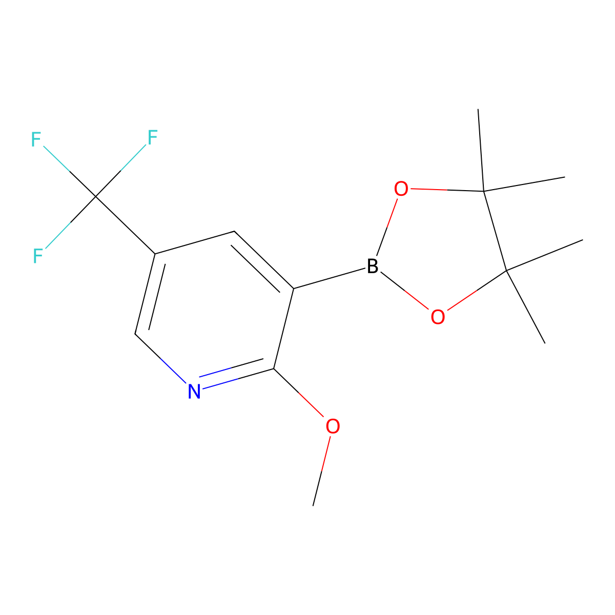 2-Methoxy-3-(4,4,5,5-tetramethyl-1,3,2-dioxaborolan-2-YL)-5-(trifluoromethyl)pyridine molecular structure, CAS 2096330-00-4