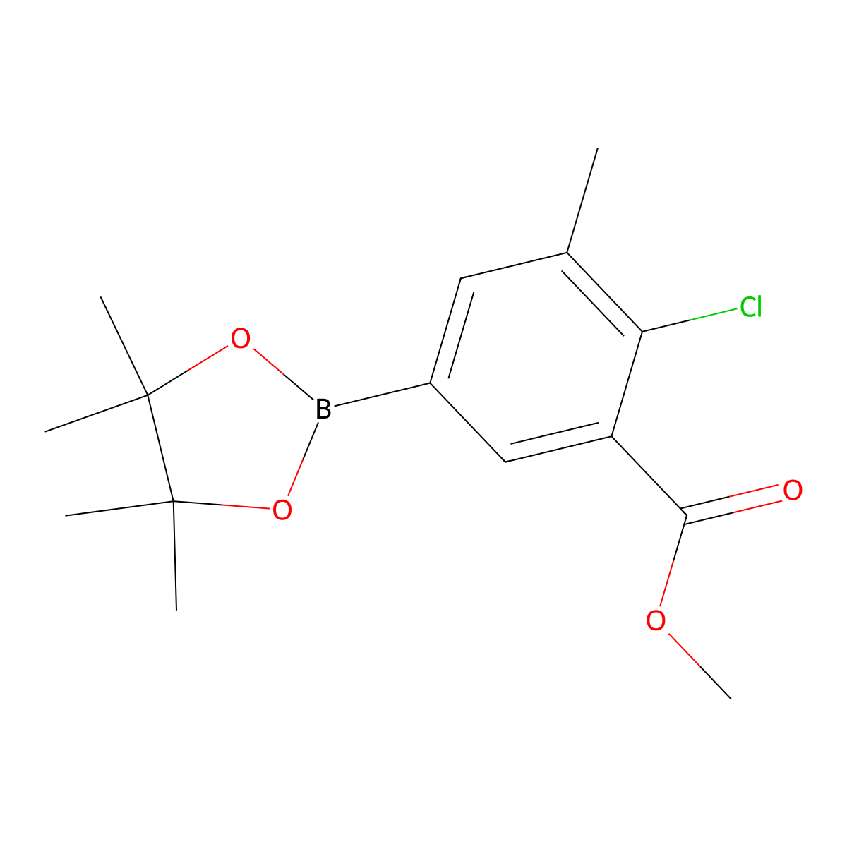 Methyl 2-chloro-3-methyl-5-(4,4,5,5-tetramethyl-1,3,2-dioxaborolan-2-yl)benzoate molecular structure, CAS 2096330-10-6