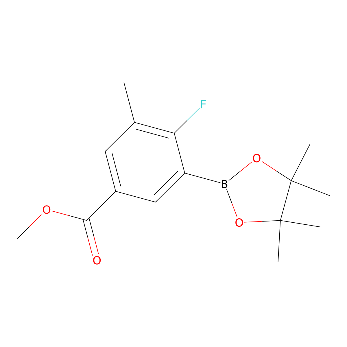 Methyl 4-fluoro-3-methyl-5-(4,4,5,5-tetramethyl-1,3,2-dioxaborolan-2-yl)benzoate molecular structure, CAS 2096330-13-9