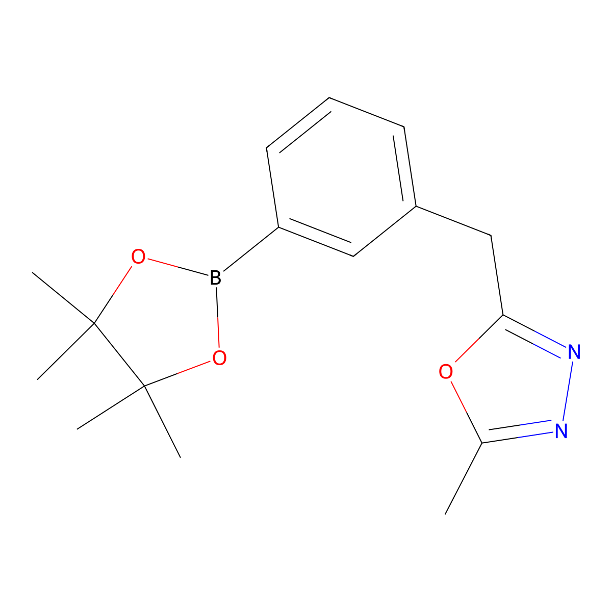 2-Methyl-5-{[3-(4,4,5,5-tetramethyl-1,3,2-dioxaborolan-2-yl)phenyl]methyl}-1,3,4-oxadiazole molecular structure, CAS 2096330-21-9