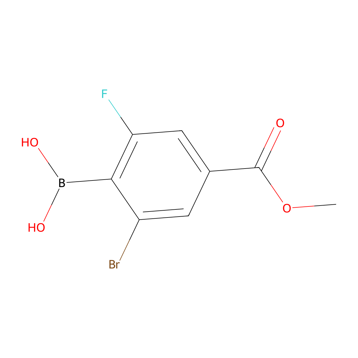 2-Bromo-6-fluoro-4-(methoxycarbonyl)phenylboronic acid molecular structure, CAS 2096330-22-0