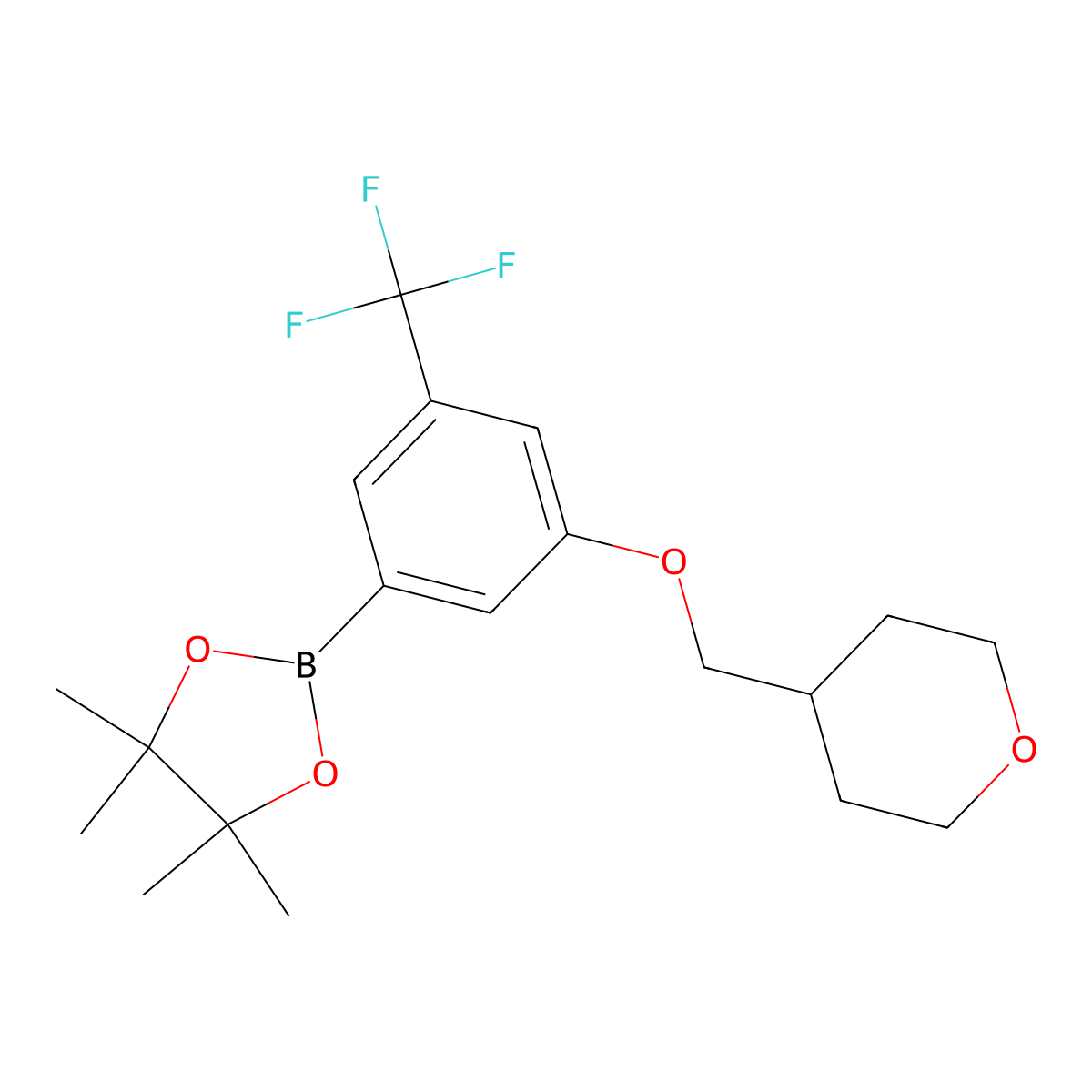 3-(Tetrahydro-2H-pyran-4-ylmethoxy)-5-trifluoromethylphenylboronic acid, pinacol ester molecular structure, CAS 2096330-34-4
