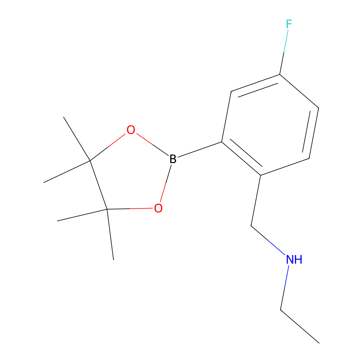 2-(Ethylaminomethyl)-5-fluorophenylboronic acid, pinacol ester molecular structure, CAS 2096330-37-7