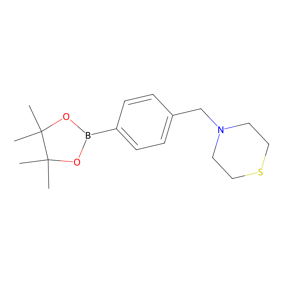 4-{[4-(Tetramethyl-1,3,2-dioxaborolan-2-yl)phenyl]methyl}thiomorpholine molecular structure, CAS 2096330-90-2