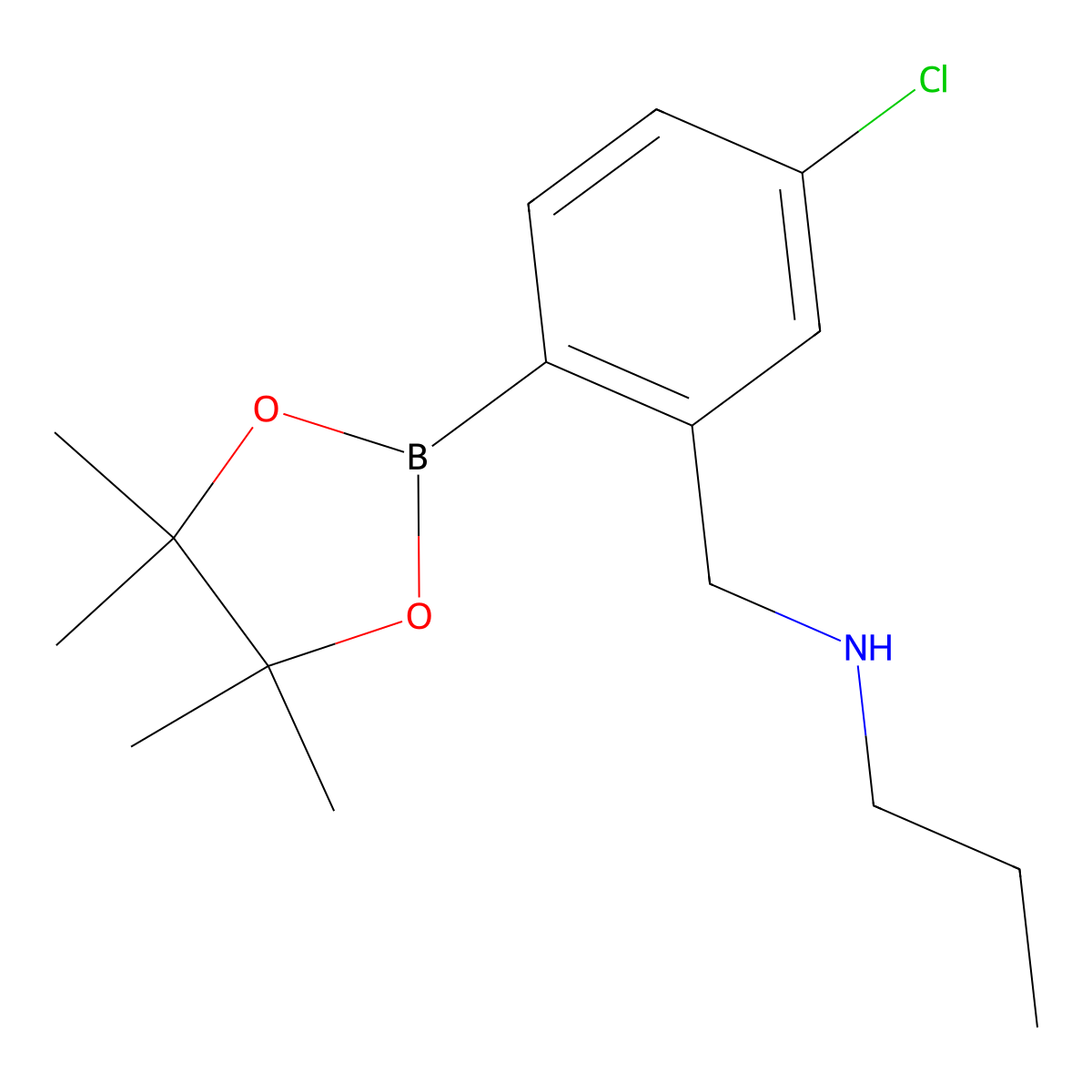 4-Chloro-2-(N-propylaminomethyl)phenylboronic acid, pinacol ester molecular structure, CAS 2096331-24-5