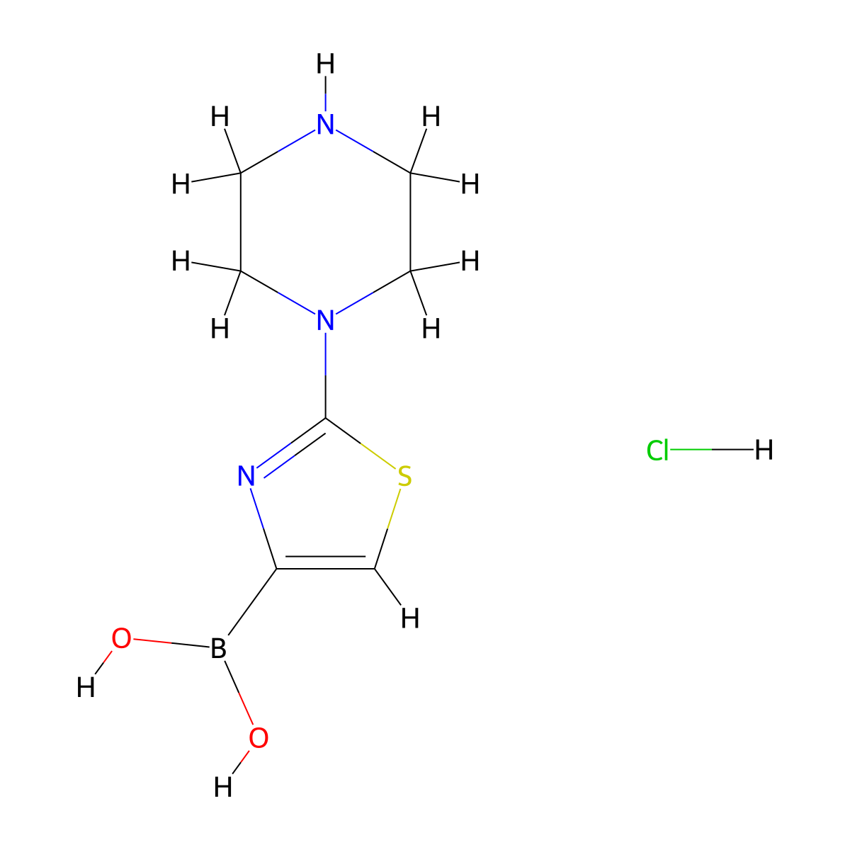 2-(Piperazin-1-yl)thiazole-4-boronic acid-HCl molecular structure, CAS 2096331-28-9