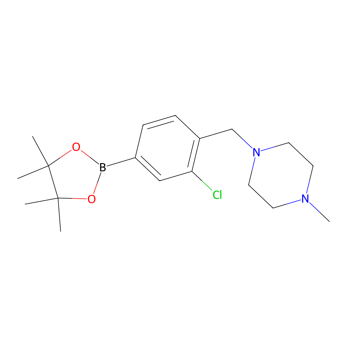 1-(2-Chloro-4-(4,4,5,5-tetramethyl-1,3,2-dioxaborolan-2-yl)benzyl)-4-methylpiperazine molecular structure, CAS 2096331-37-0