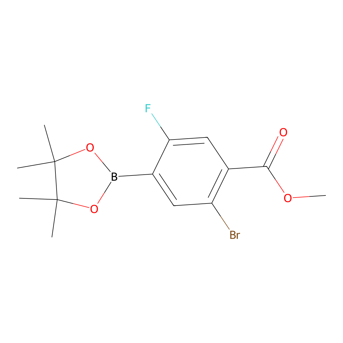 Methyl 2-bromo-5-fluoro-4-(4,4,5,5-tetramethyl-1,3,2-dioxaborolan-2-yl)benzoate molecular structure, CAS 2096331-46-1