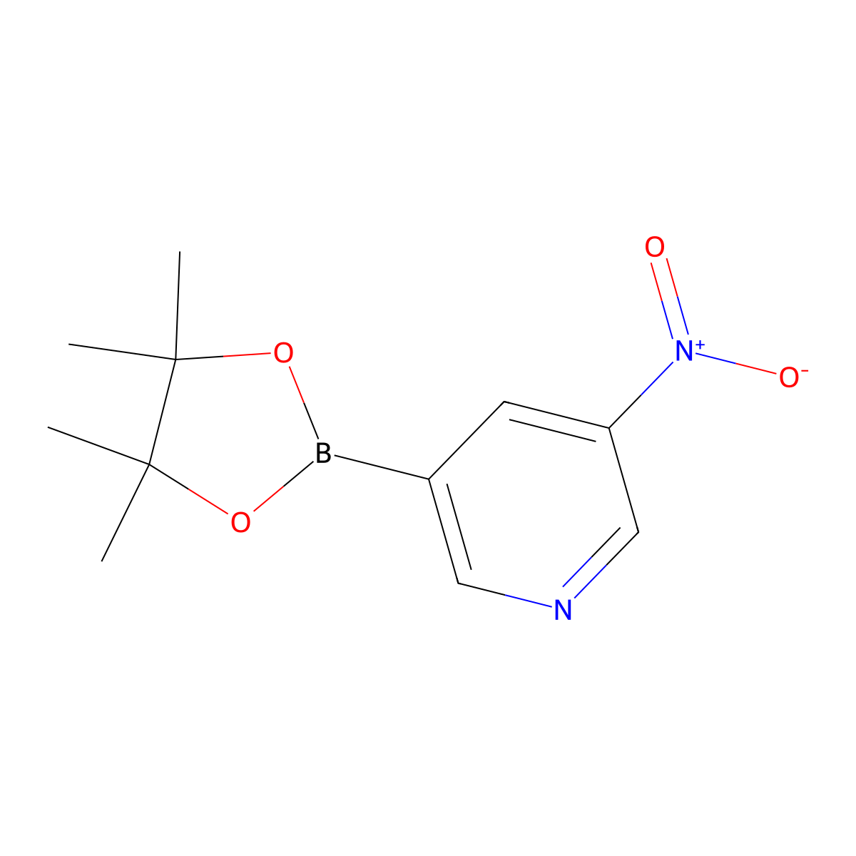 3-Nitro-5-(4,4,5,5-tetramethyl-1,3,2-dioxaborolan-2-yl)pyridine molecular structure, CAS 2096331-60-9