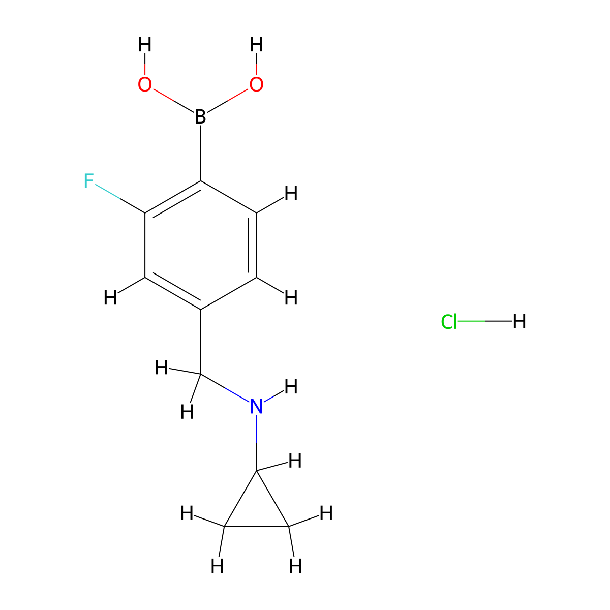 (4-((Cyclopropylamino)methyl)-2-fluorophenyl)boronic acid hydrochloride molecular structure, CAS 2096331-62-1