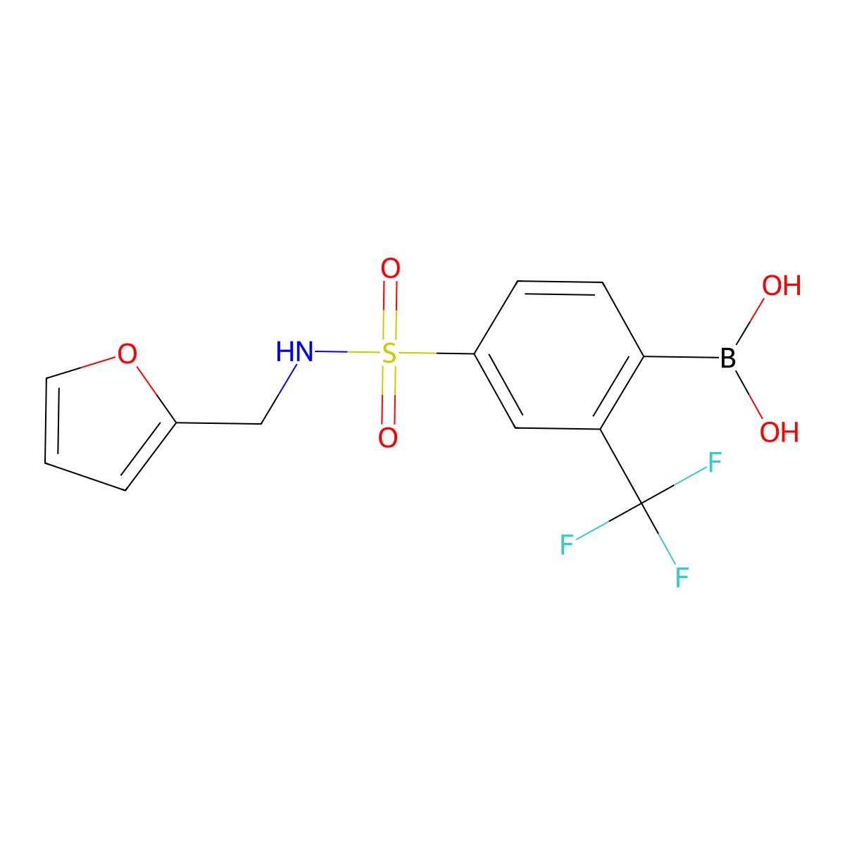 4-(N-(Furan-2-ylmethyl)sulfamoyl)-2-trifluoromethylphenylboronic acid molecular structure, CAS 2096331-71-2