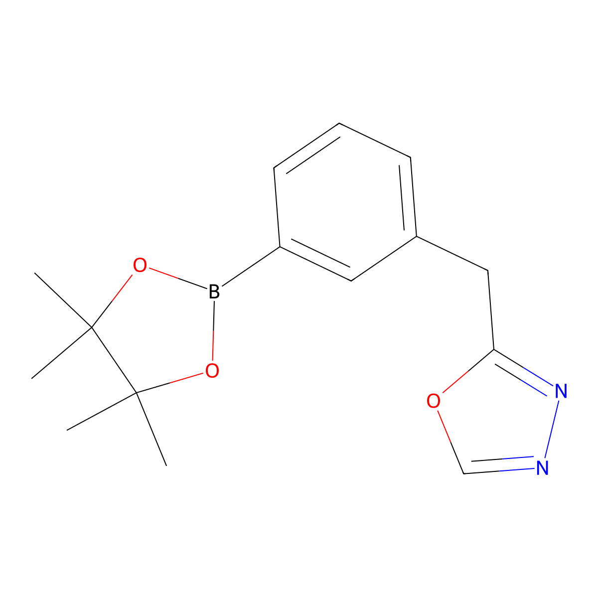 2-(3-(4,4,5,5-Tetramethyl-1,3,2-dioxaborolan-2-yl)benzyl)-1,3,4-oxadiazole molecular structure, CAS 2096332-04-4