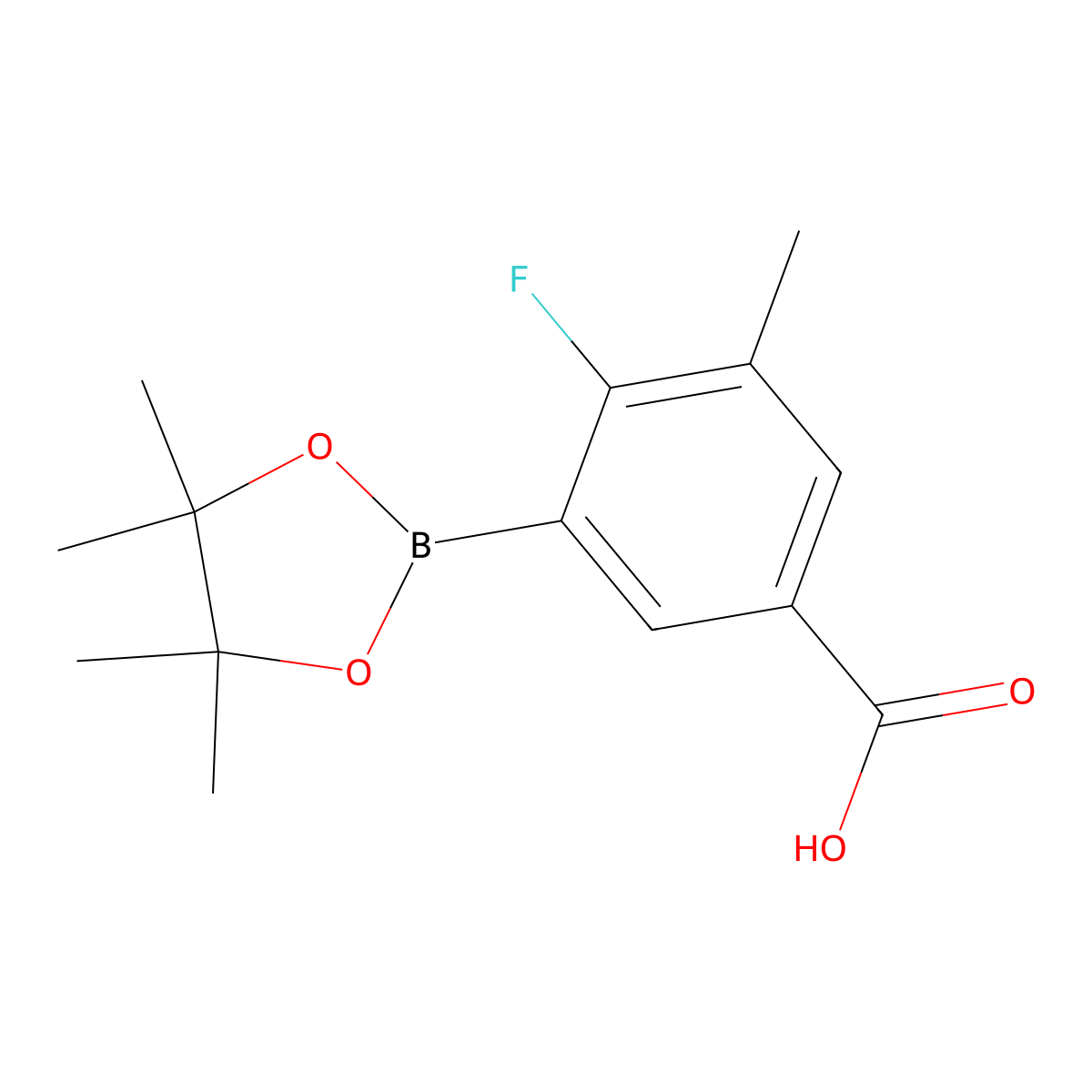 5-Carboxy-2-fluoro-3-methylphenylboronic acid, pinacol ester molecular structure, CAS 2096332-06-6