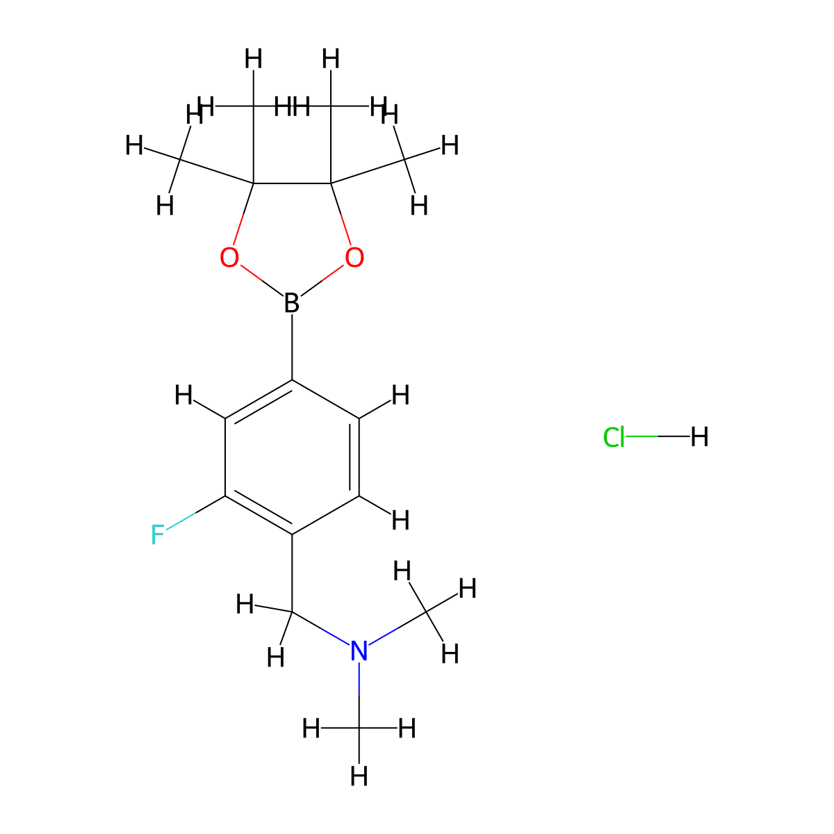 1-(2-Fluoro-4-(4,4,5,5-tetramethyl-1,3,2-dioxaborolan-2-yl)phenyl)-N,N-dimethylmethanamine hydrochloride molecular structure, CAS 2096332-16-8