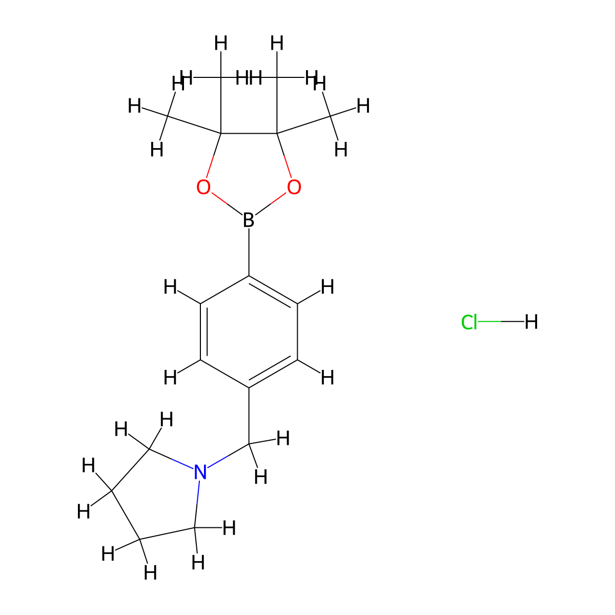 1-((4-(Tetramethyl-1,3,2-dioxaborolan-2-yl)phenyl)methyl)pyrrolidine hydrochloride molecular structure, CAS 2096332-19-1